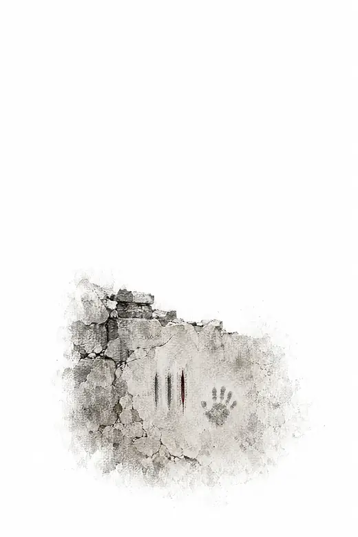 Three notches and a handprint on concrete